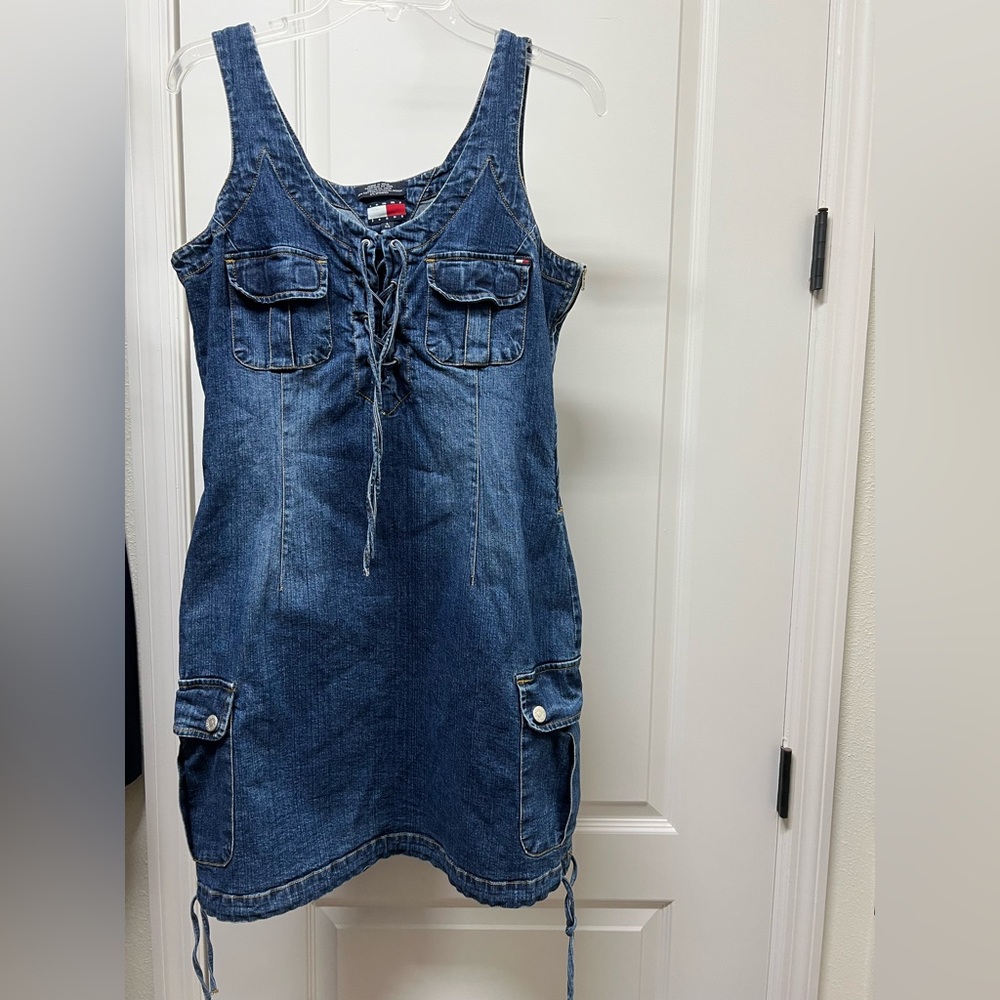 Tommy Hilfiger Blue Denim Lace-Up Tank Dress